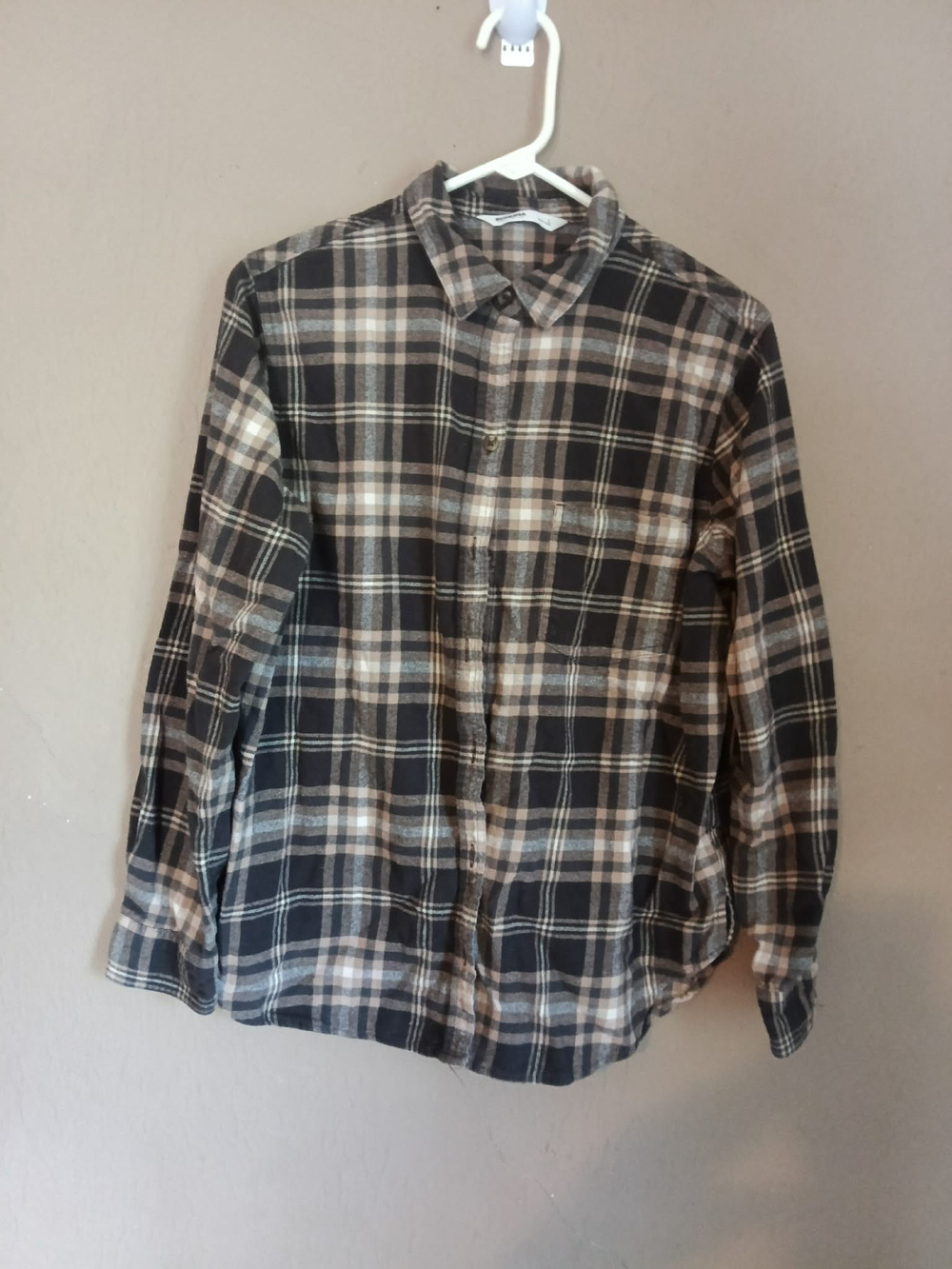 Plaid Flannel Button Up Shirt Brown Black Vintage Casual - Used